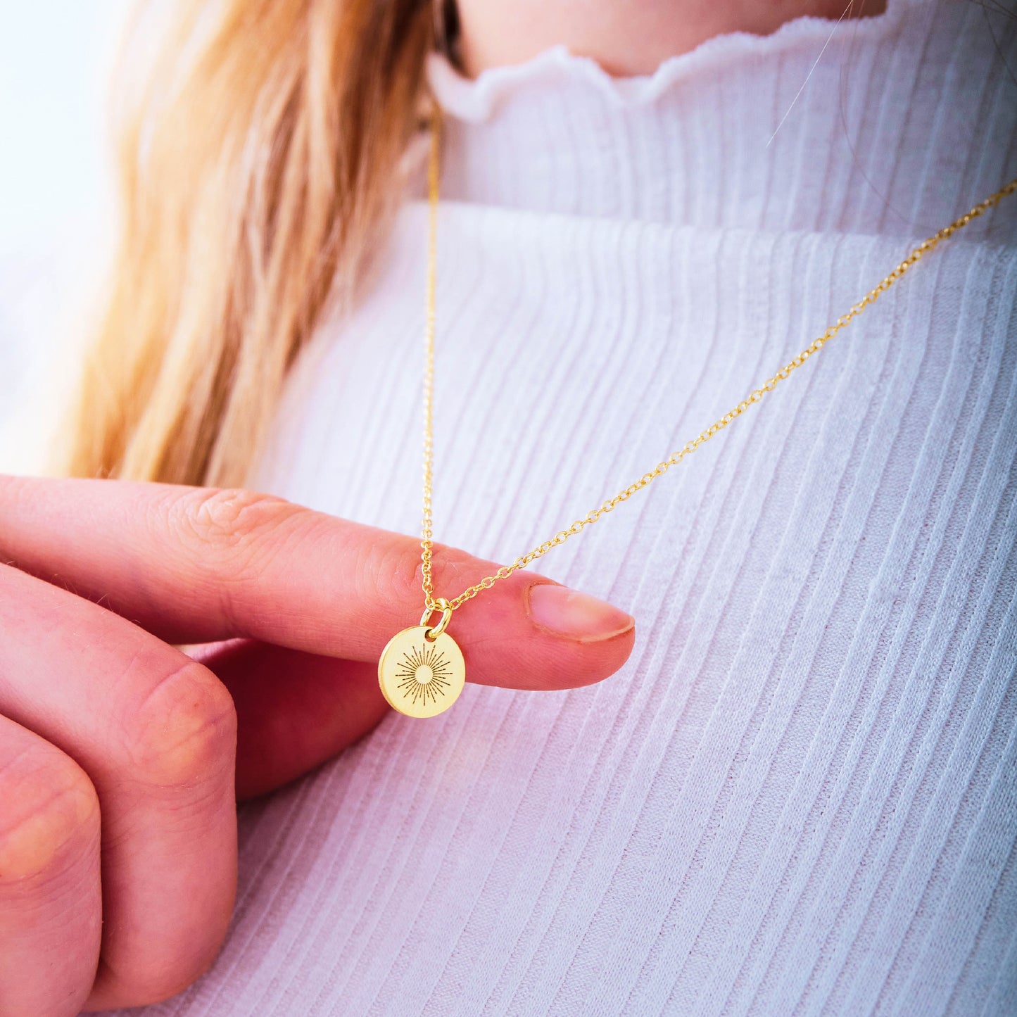 18k Gold Sun and Moon Necklace Gift