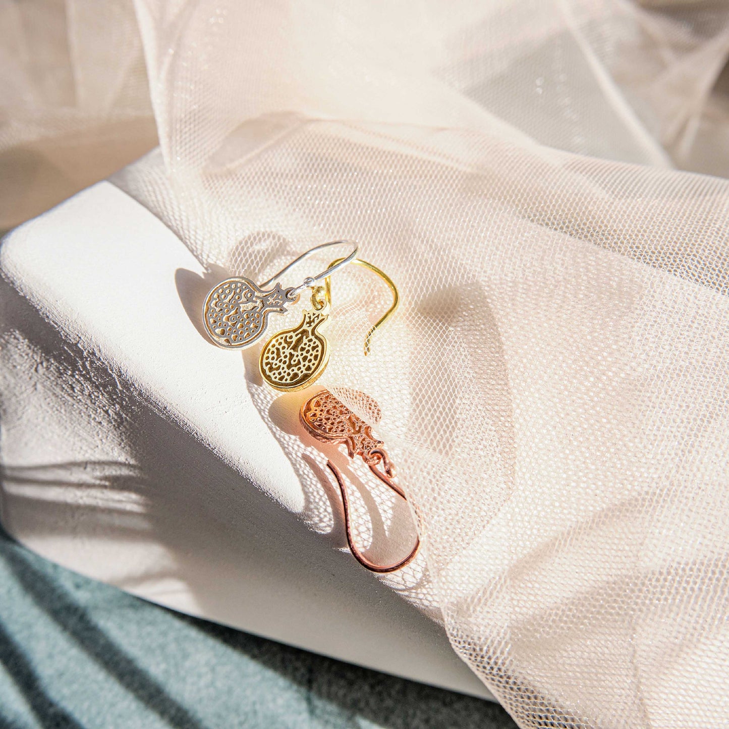 Pomegranate Earrings Jewelry and Gold Fruit Food Dangle