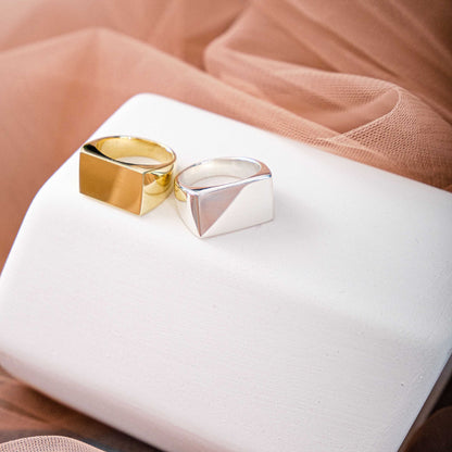 Rectangle Gold Signet Ring Men