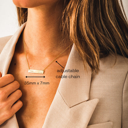 Custom Engraved Bar Necklace and Dainty Thin Gold