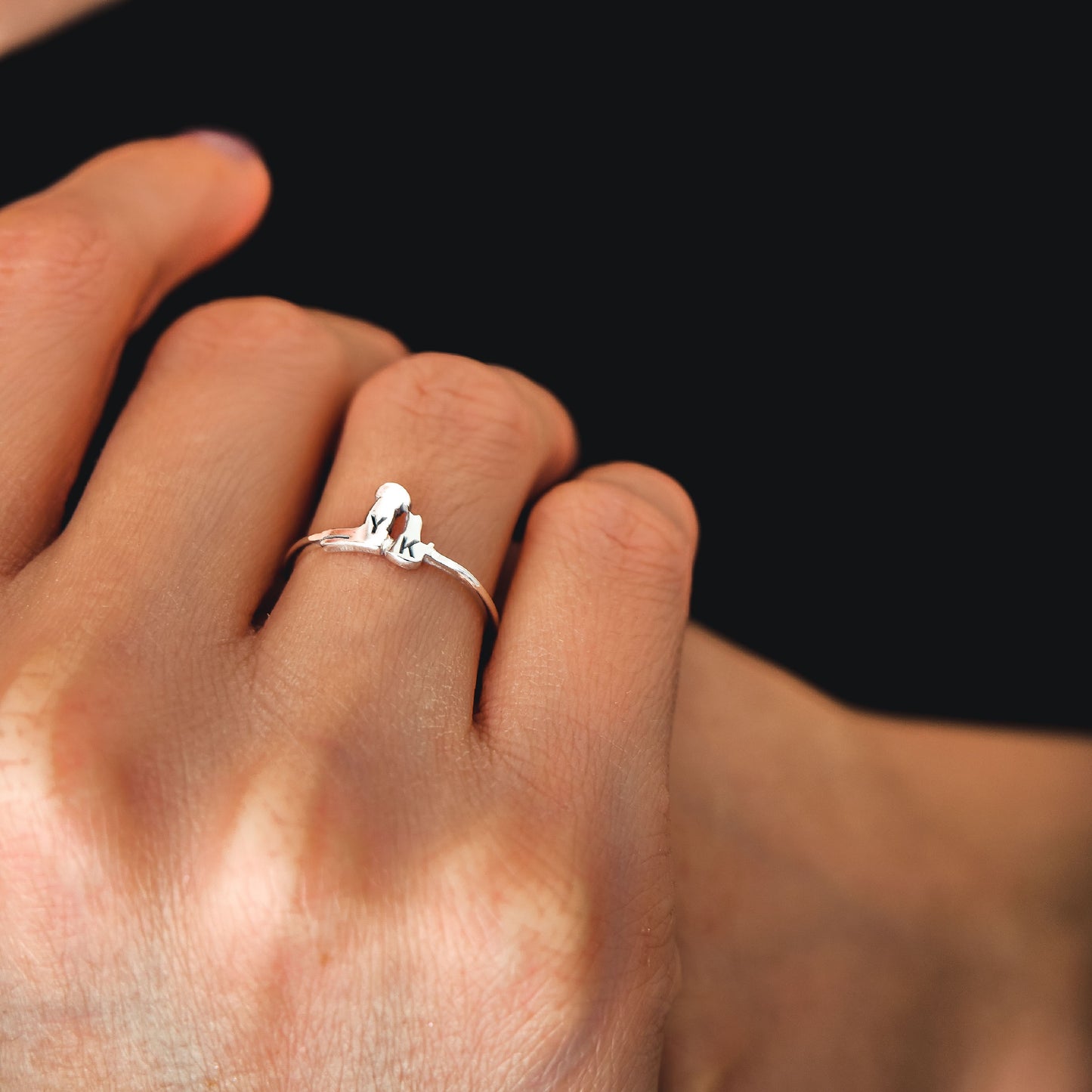 Cat and Dog Dainty Initial Ring Pet Memorial