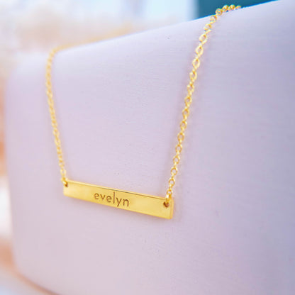 14K Solid Gold Bar Necklace Custom Name Plate