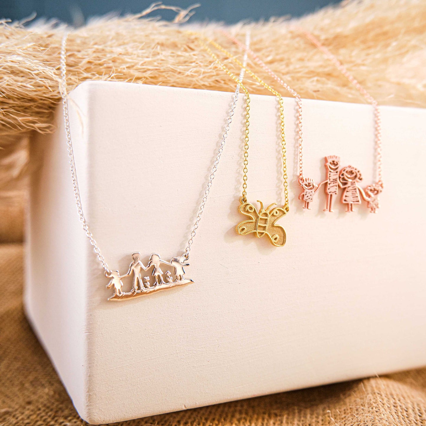 Actual Kids Drawing Necklace and Handwritten Gold Necklace