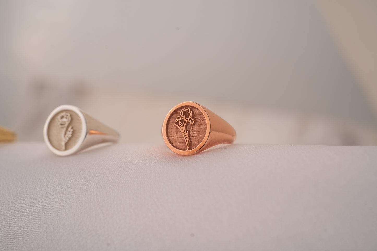 Custom Gold Signet Ring with Birth Flower
