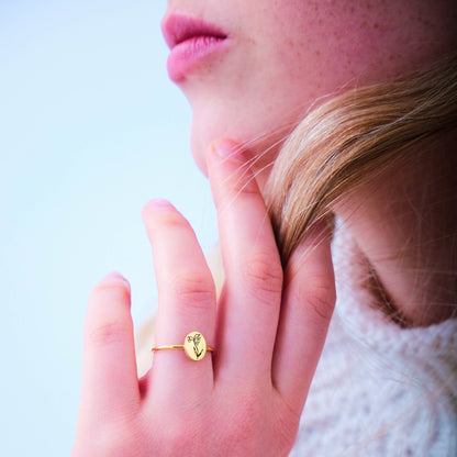 Personalized Birth Flower Ring Signet Jewelry
