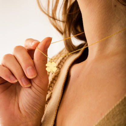 Four Leaf Shamrock Clover Necklace and Gold Clover