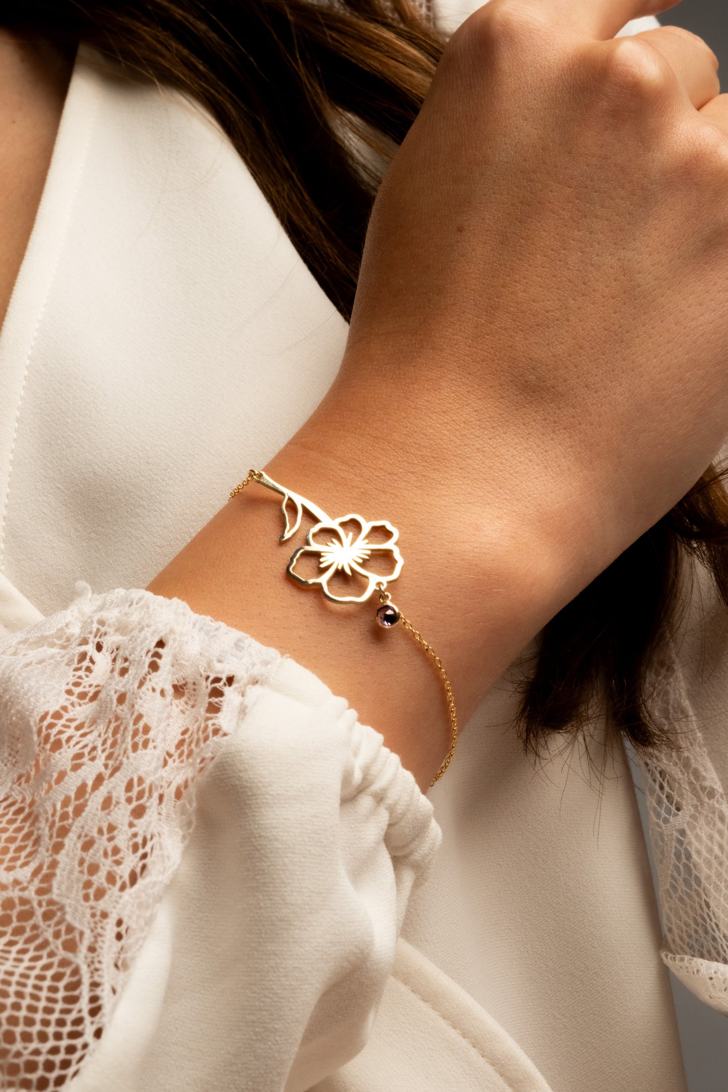Personalized Birthstone Bracelet with Birth Flower