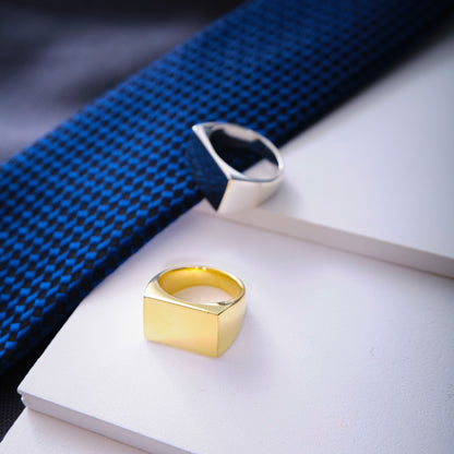 Rectangle Gold Signet Ring Men
