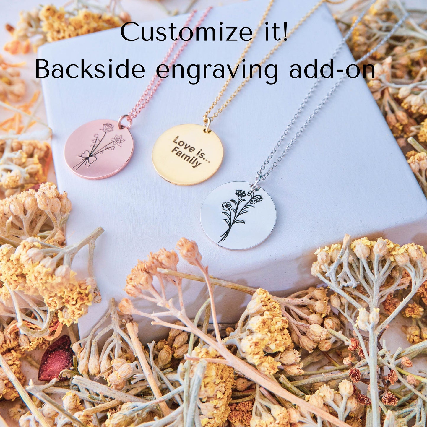 Birth Flower Name Necklace Mothers Day Gift