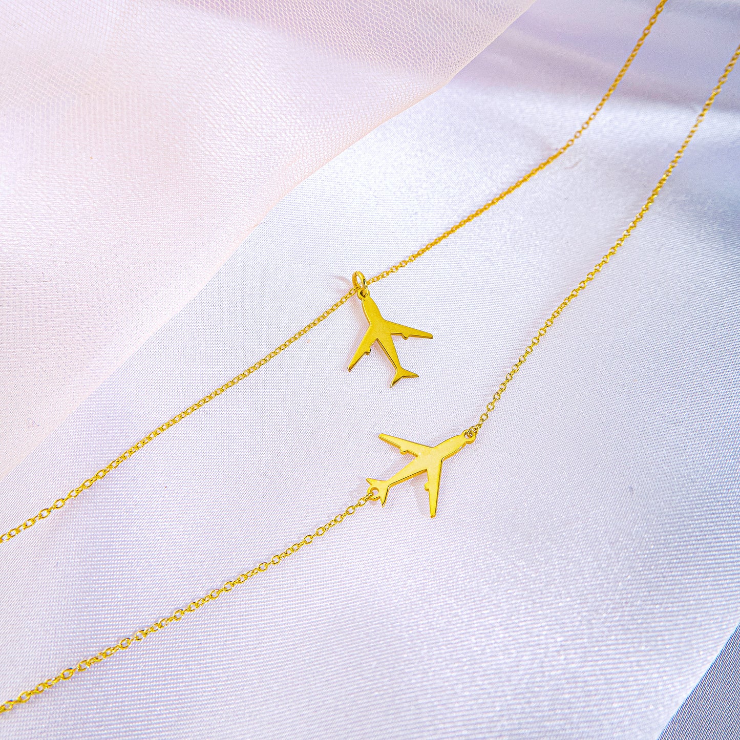 Plane Airplane Necklace with Thin Gold Chain Handmade