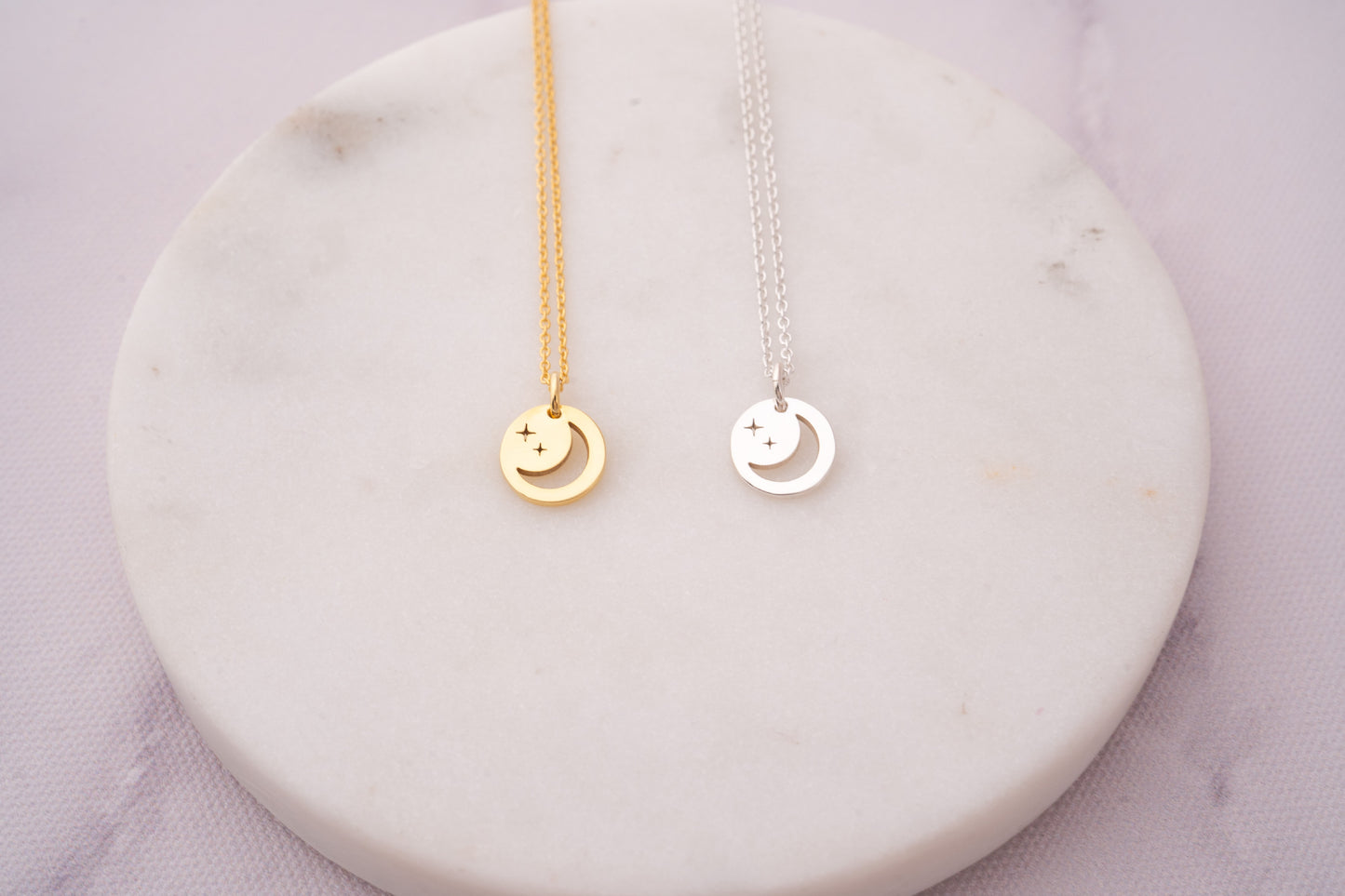 18k Gold Sun and Moon Necklace Gift