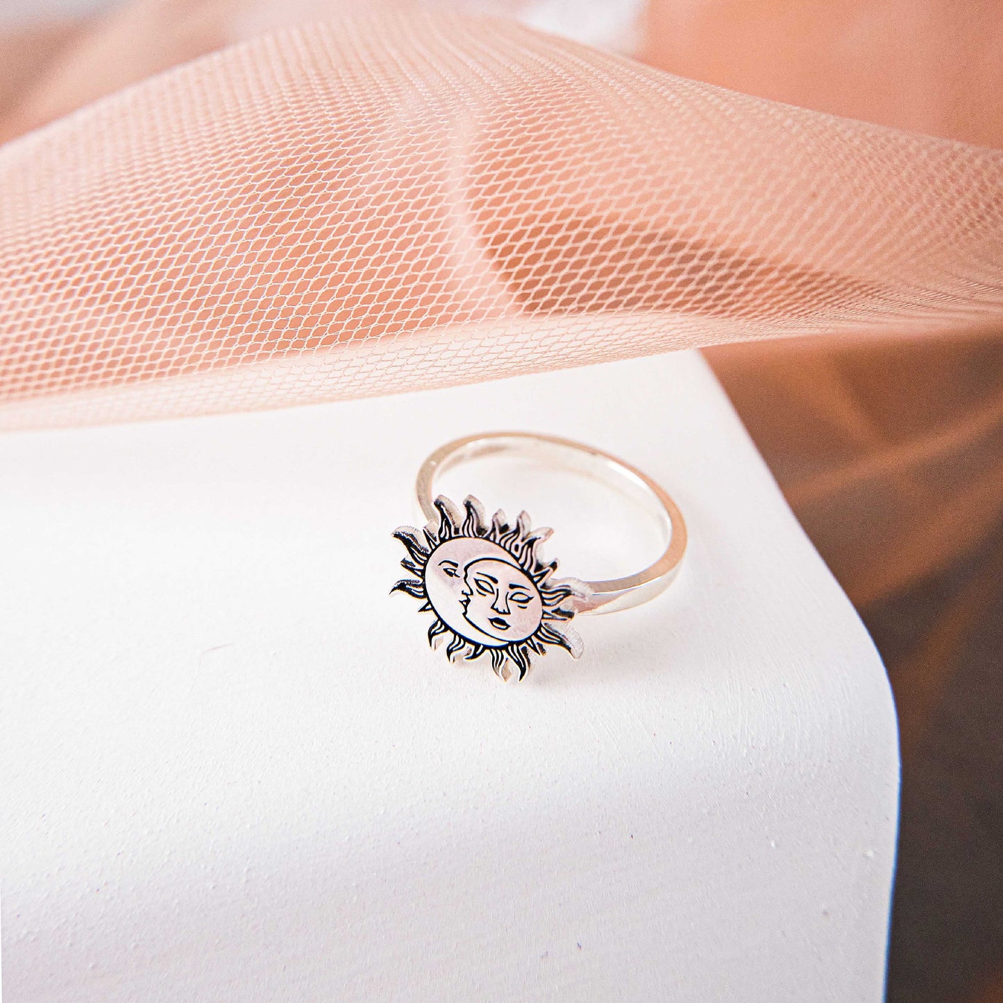Sun and Moon Ring with Moon Face