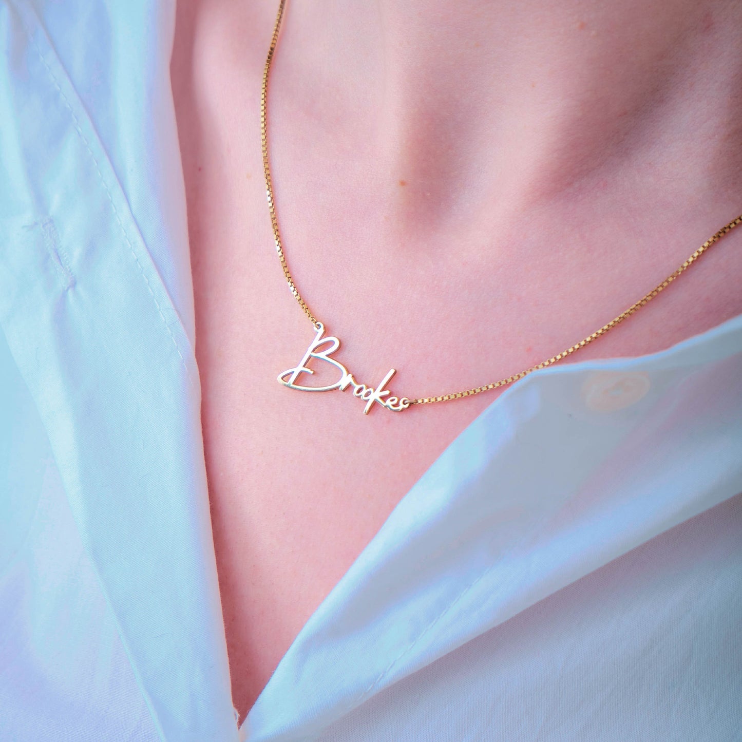 14K Gold Name Necklace with Box Chain