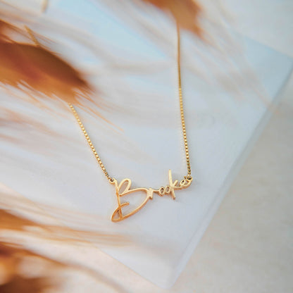 14K Gold Name Necklace with Box Chain