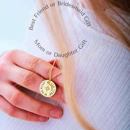 Compass Necklace with Custom Coordinates Gold Number Necklace