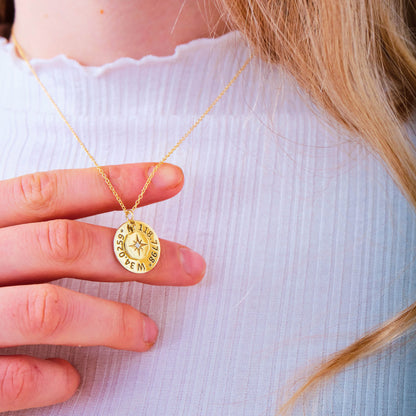 Compass Necklace with Custom Coordinates Gold Number Necklace