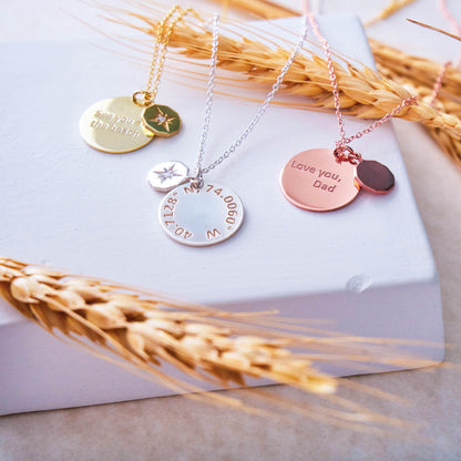 Compass Necklace with Custom Coordinates Gold Number Necklace