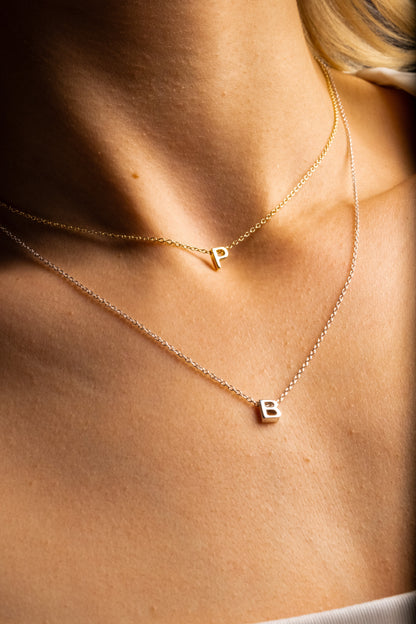 Handmade Gold Initial Necklace with Silver