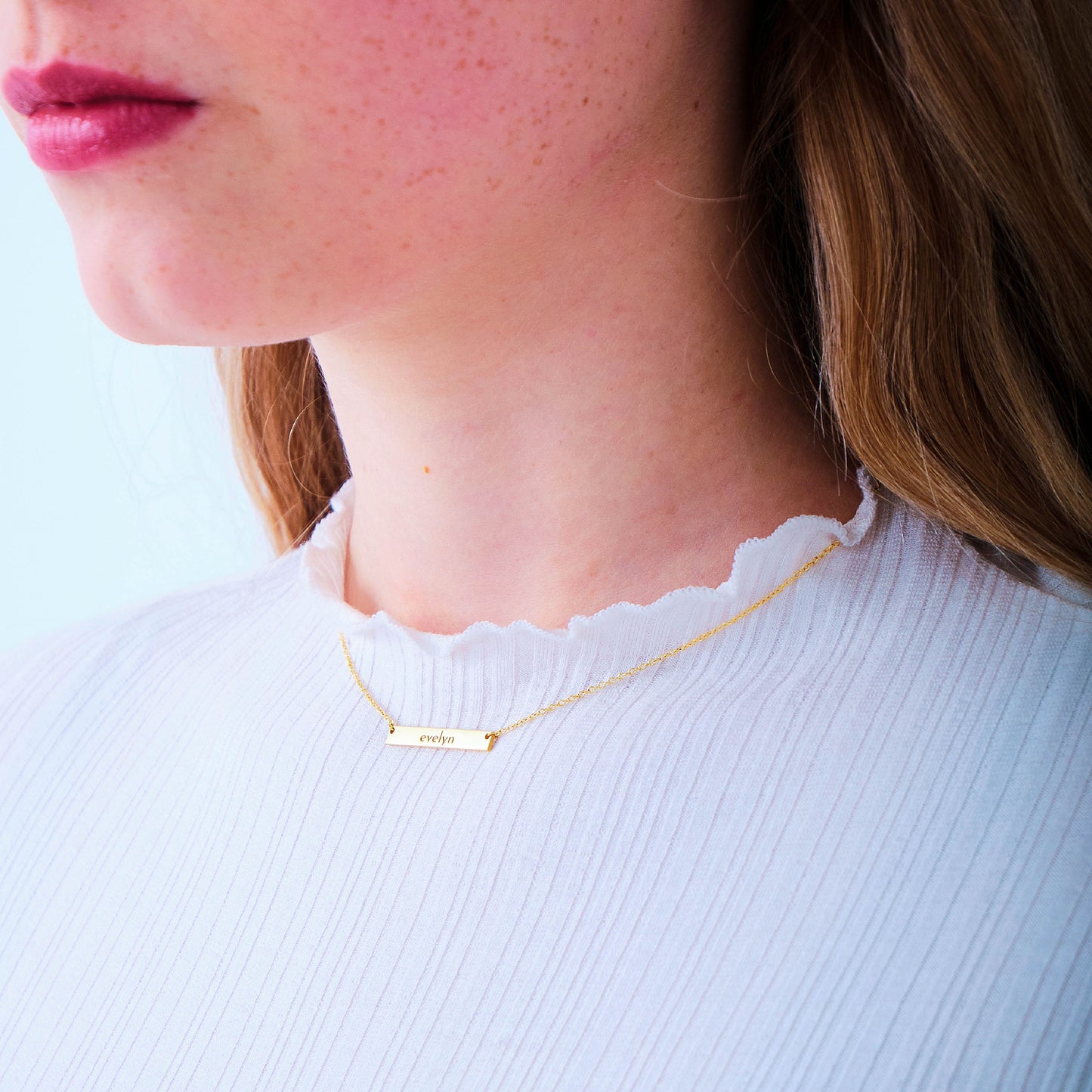 14K Solid Gold Bar Necklace Custom Name Plate