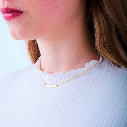 14K Solid Gold Bar Necklace Custom Name Plate