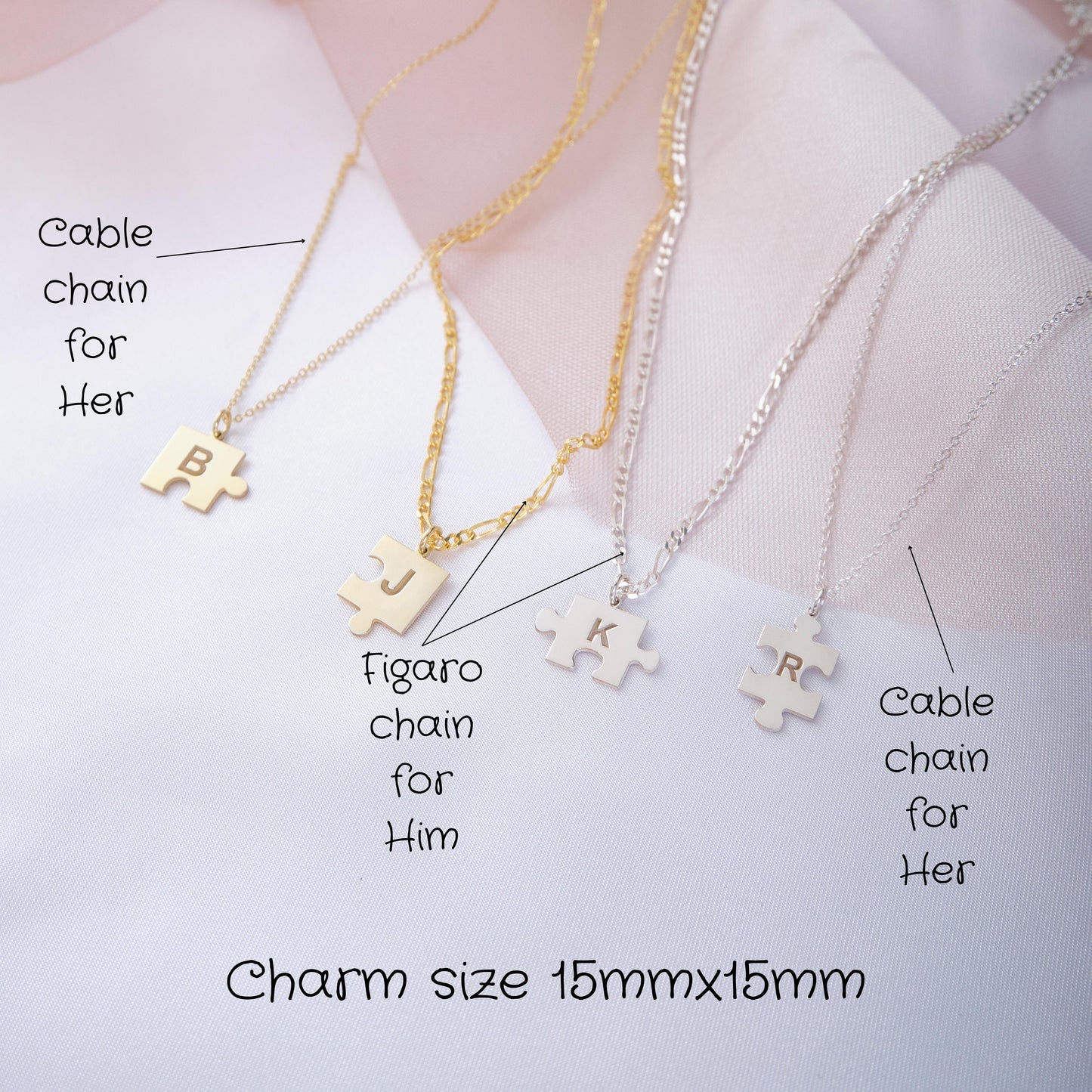 Puzzle Necklace and Matching Soulmate Initial Necklace Gift
