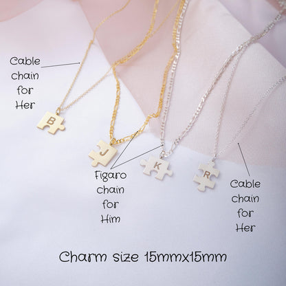 Puzzle Necklace and Matching Soulmate Initial Necklace Gift