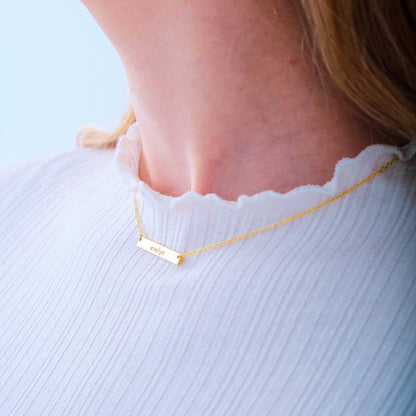 14K Solid Gold Bar Necklace Custom Name Plate