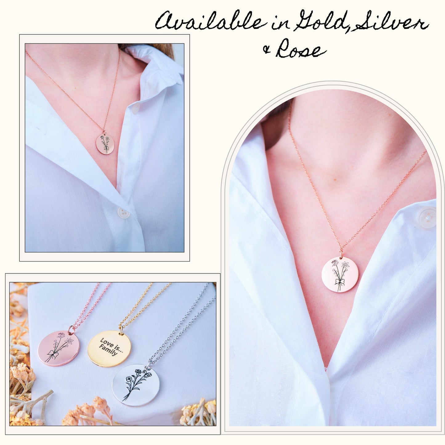 Birth Flower Name Necklace Mothers Day Gift