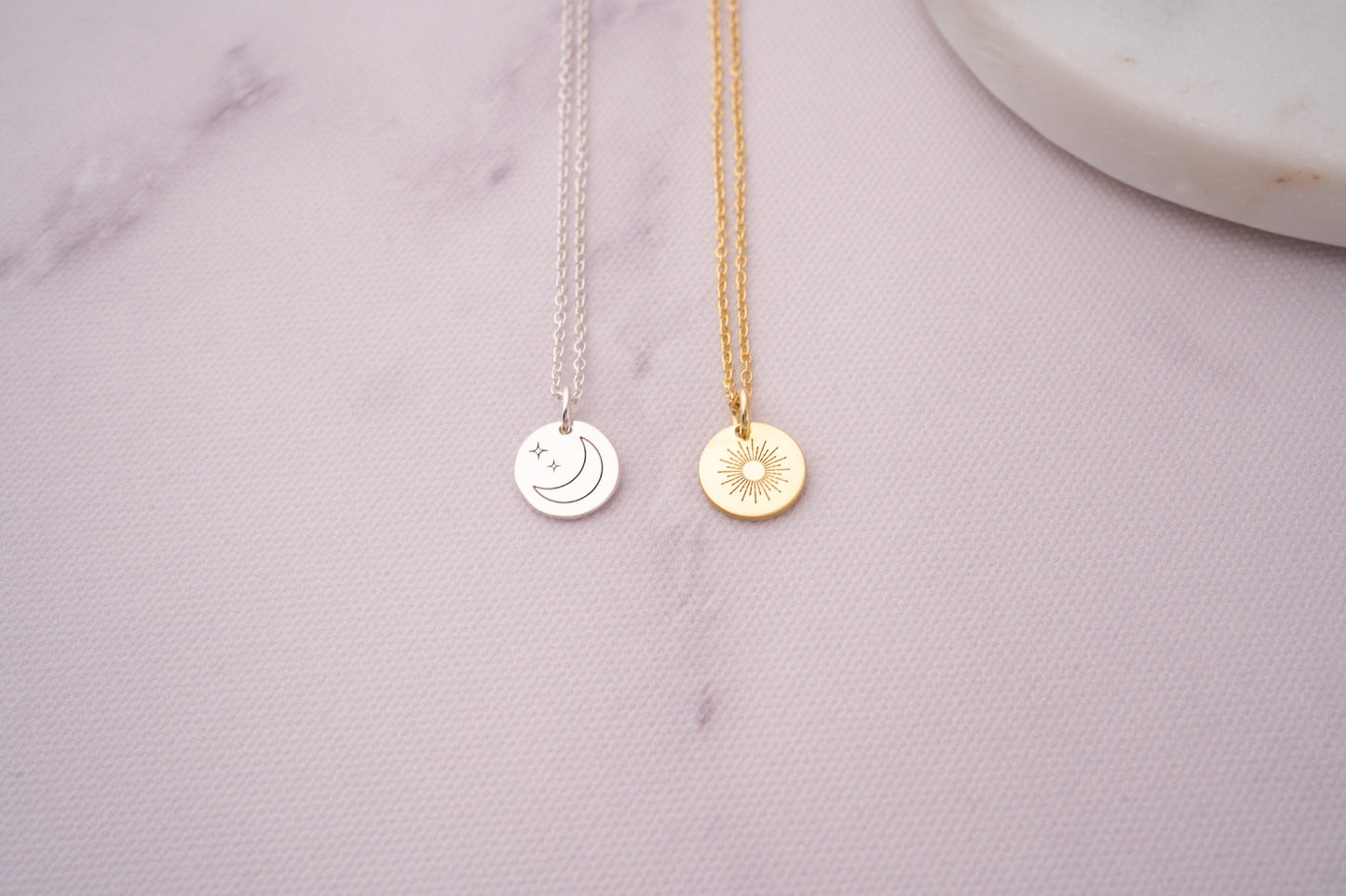 18k Gold Sun and Moon Necklace Gift