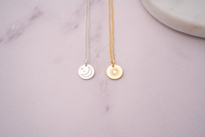 18k Gold Sun and Moon Necklace Gift