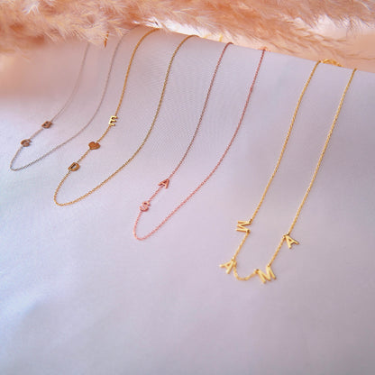 14k Gold Sideways Initial Personalized and Dainty Mama