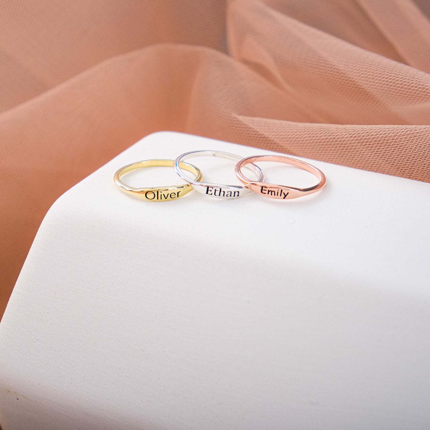 Custom Name Ring and Initial Signet Ring