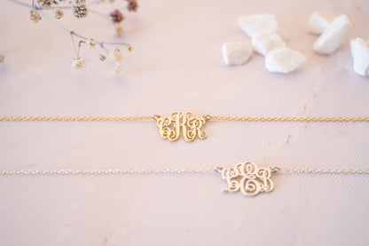 Dainty Initial Necklace with Family Name