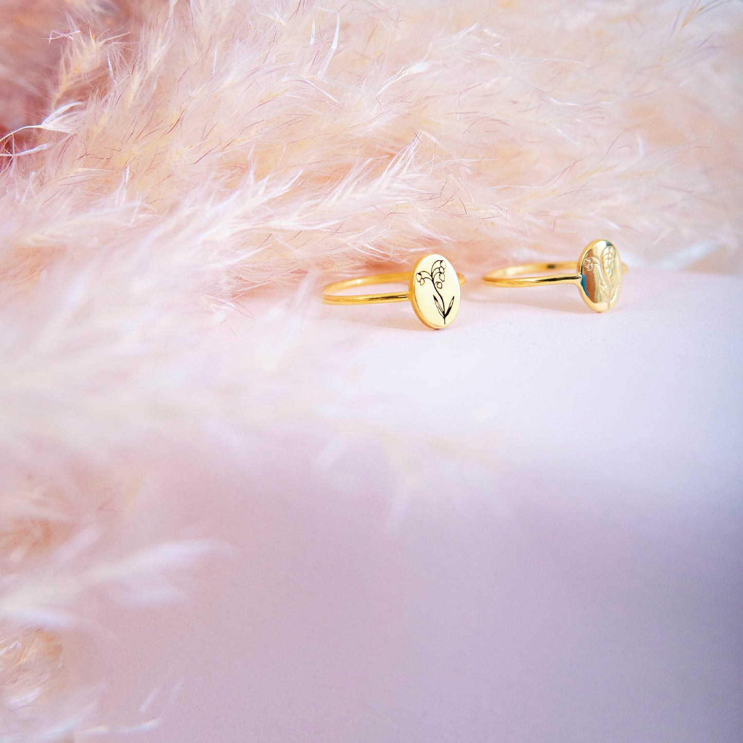 Personalized Birth Flower Ring Signet Jewelry