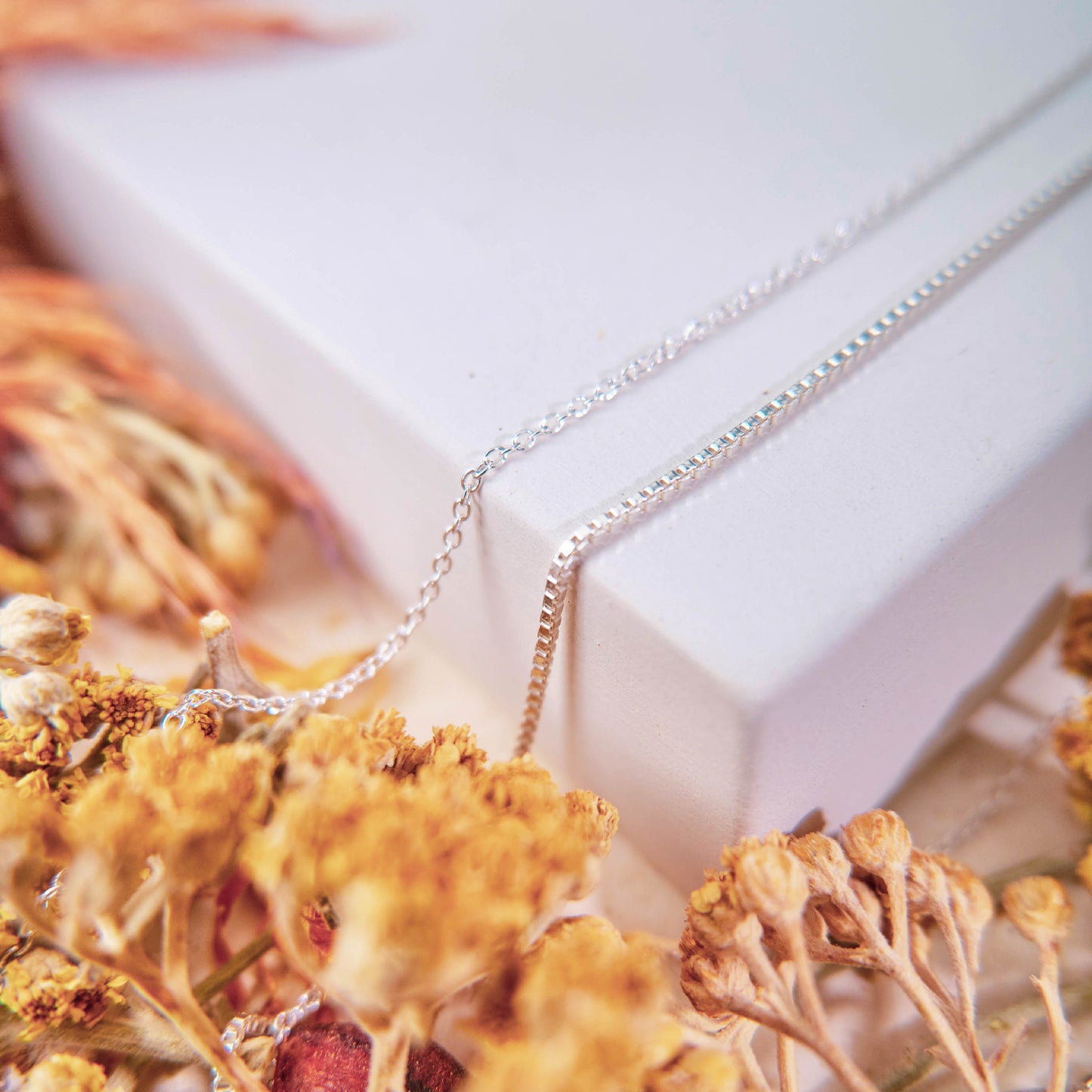 Thin 14k Gold Box Chain Necklace Waterproof