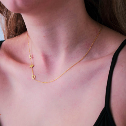 14k Gold Sideways Initial Personalized and Dainty Mama
