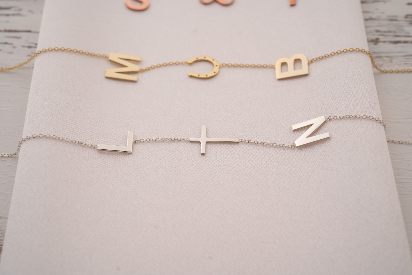 14k Gold Sideways Initial Necklace with Two Letters