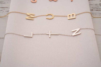 14k Gold Sideways Initial Necklace with Two Letters