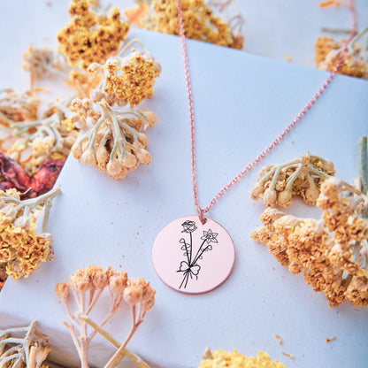 Birth Flower Name Necklace Mothers Day Gift
