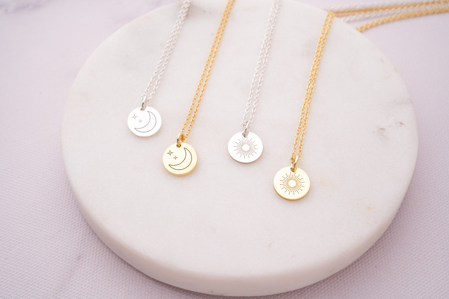 18k Gold Sun and Moon Necklace Gift