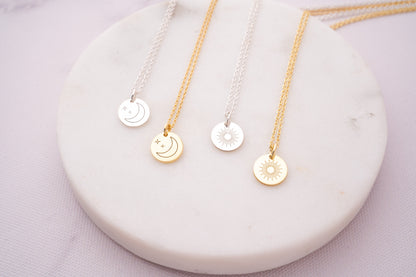 18k Gold Sun and Moon Necklace Gift