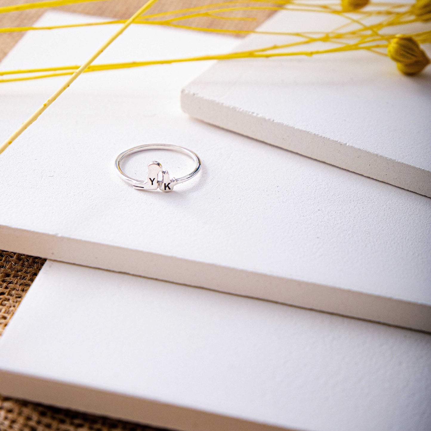Cat and Dog Dainty Initial Ring Pet Memorial