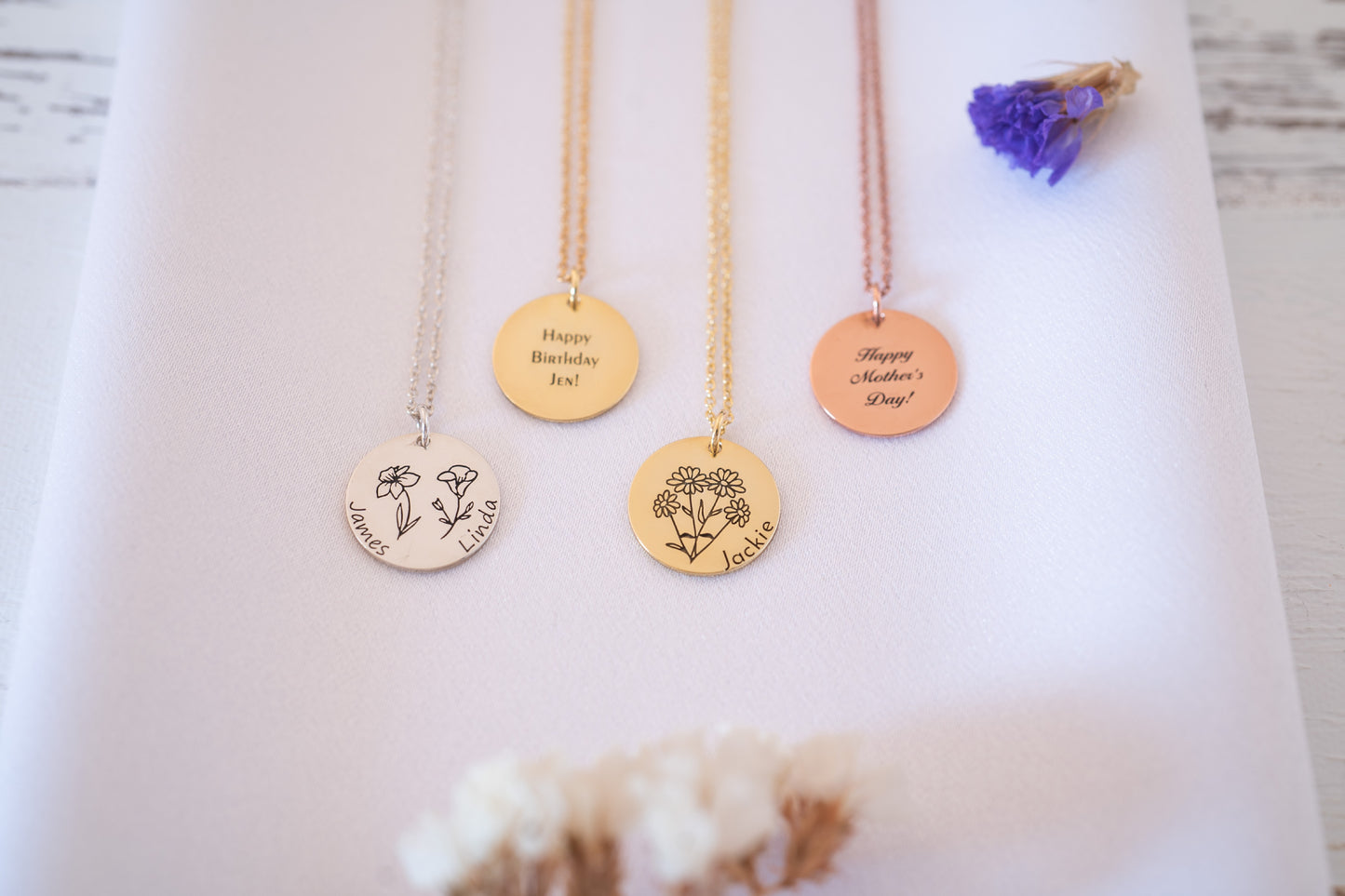 Birth Month Flower Engraved Necklace