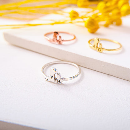 Cat and Dog Dainty Initial Ring Pet Memorial