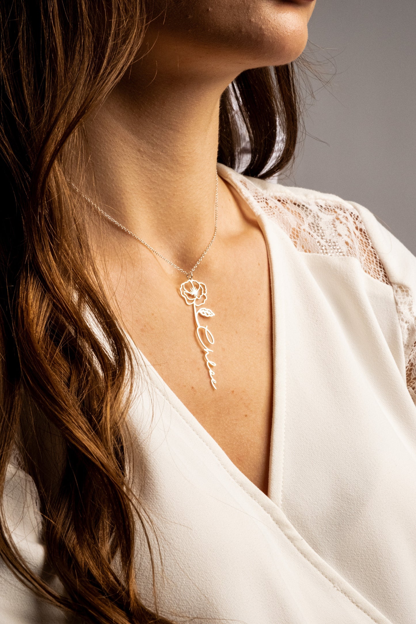 14K Solid Gold Name Birth Flower Necklace