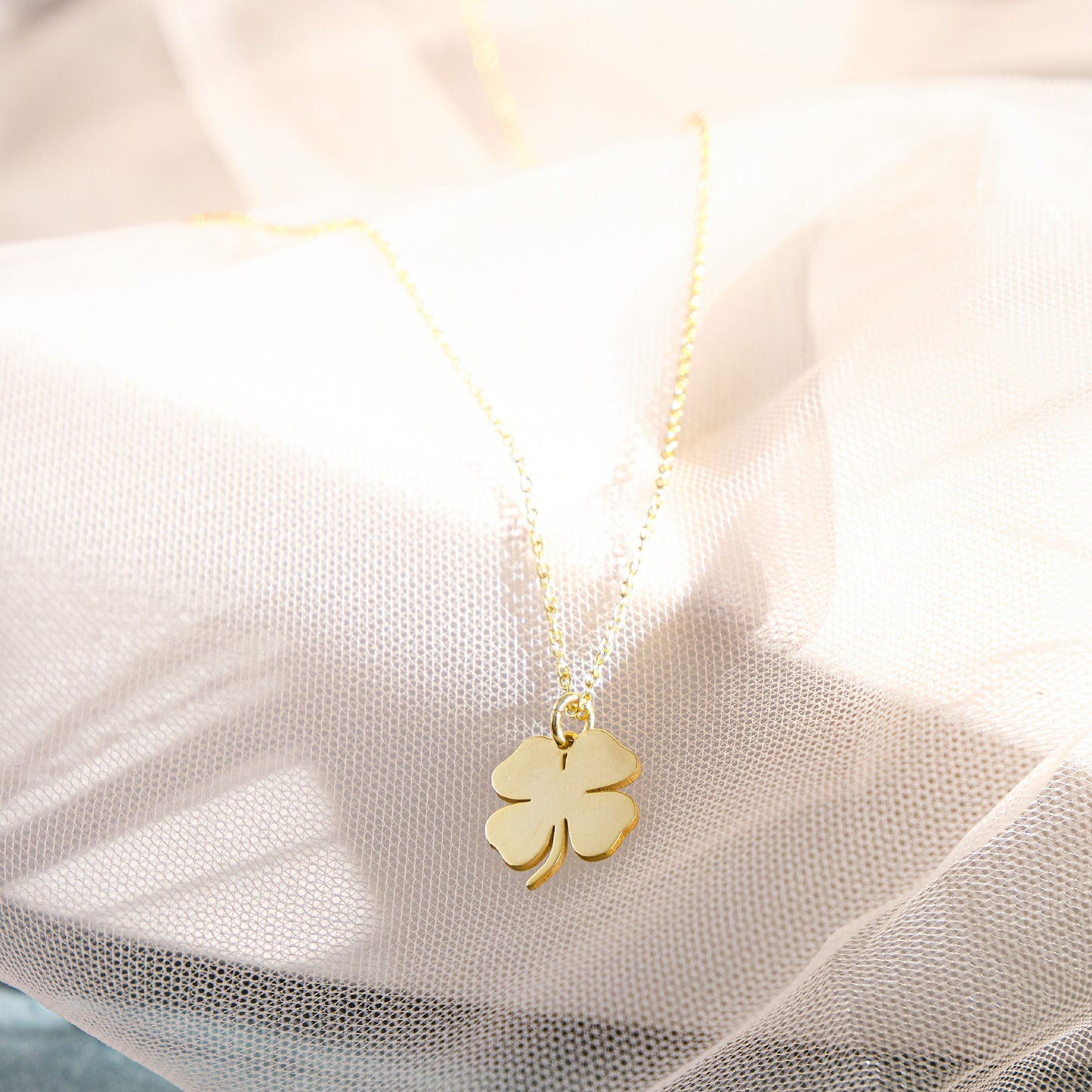 Four Leaf Shamrock Clover Necklace and Gold Clover