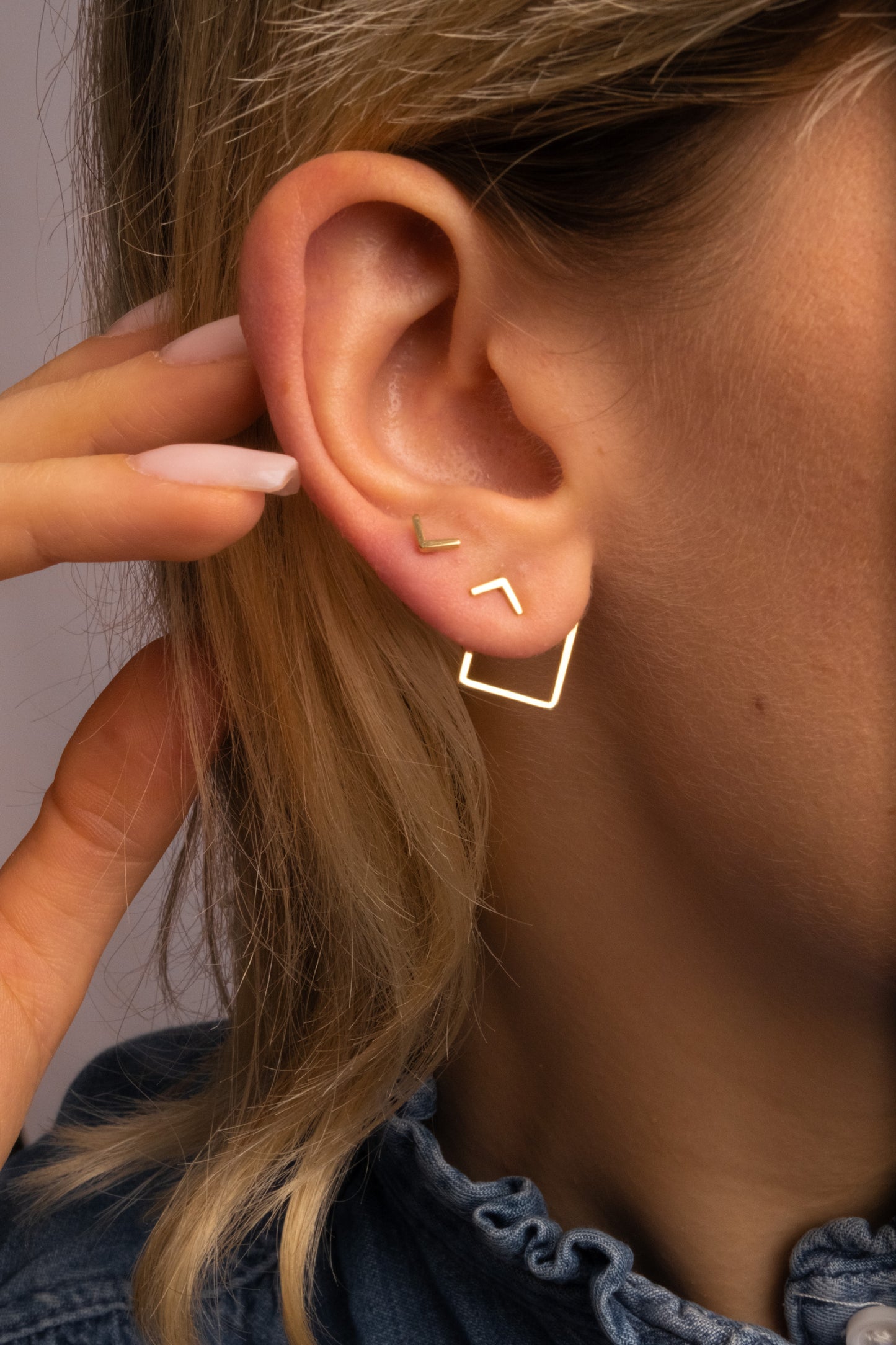 Minimalist Gold Earrings Set with Flat Back Studs