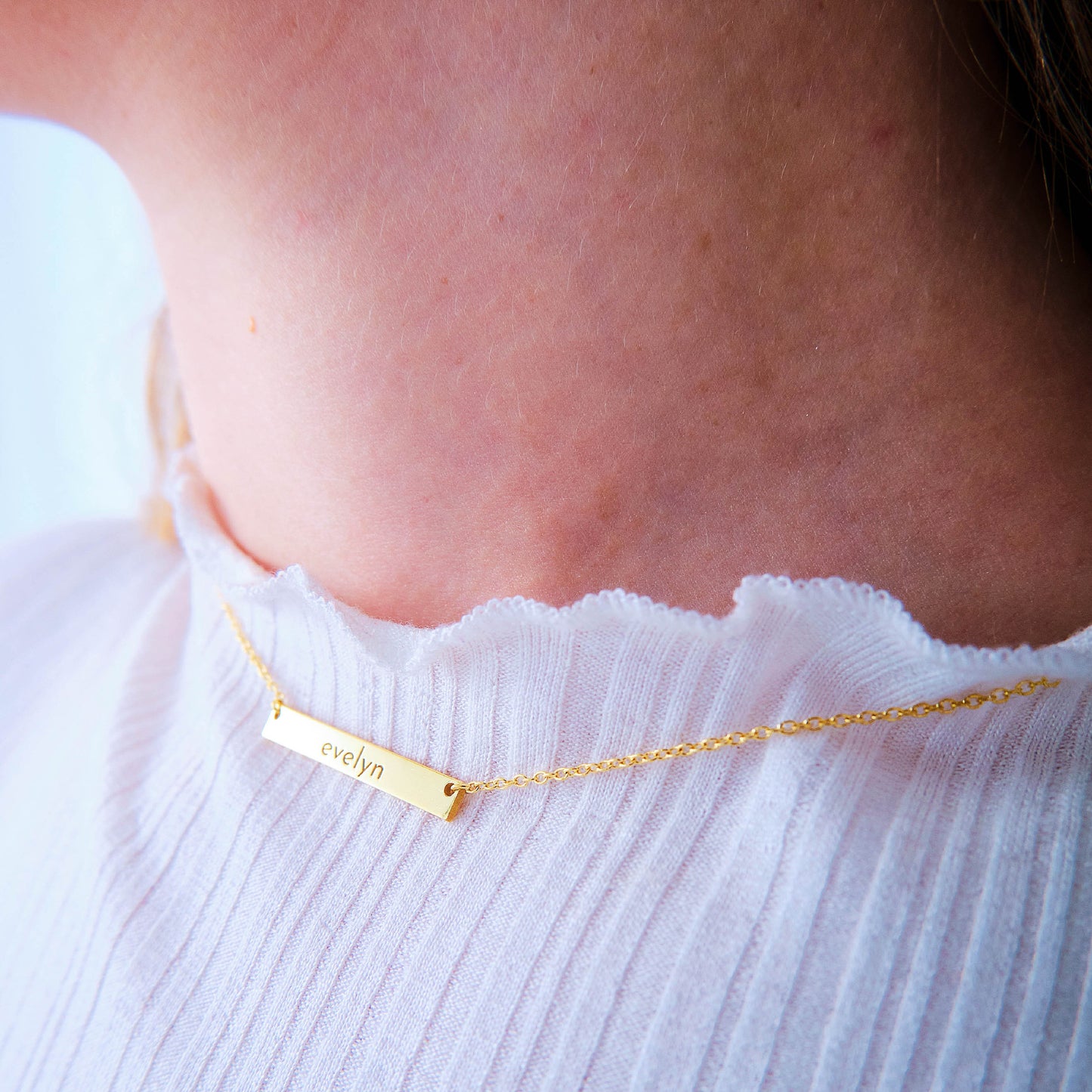 14K Solid Gold Bar Necklace Custom Name Plate