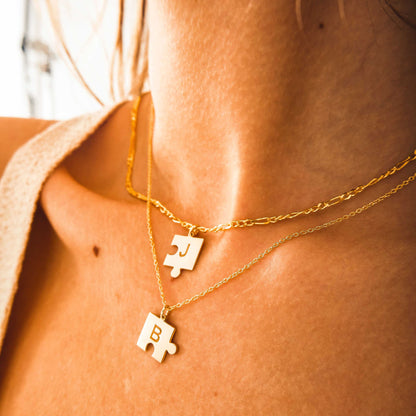 Puzzle Necklace and Matching Soulmate Initial Necklace Gift