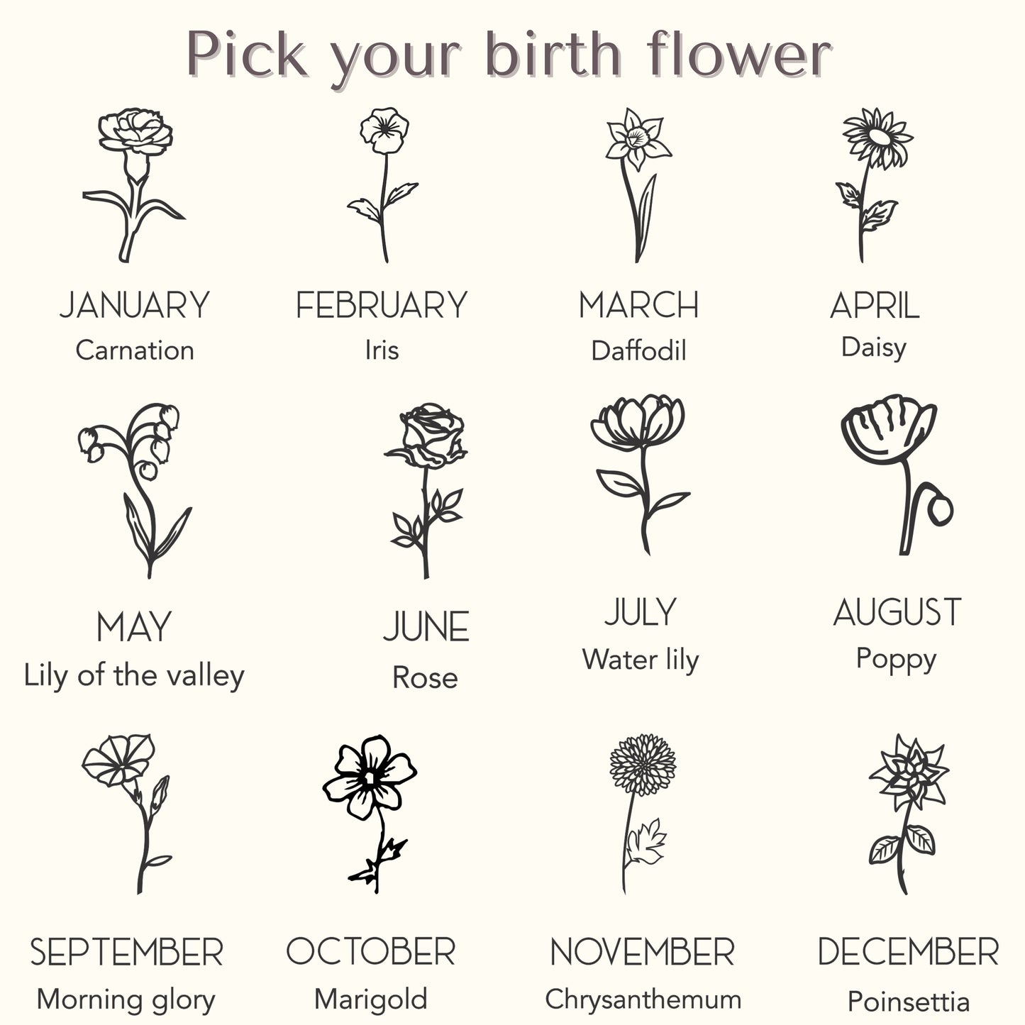 Personalized Birth Flower Ring Signet Jewelry